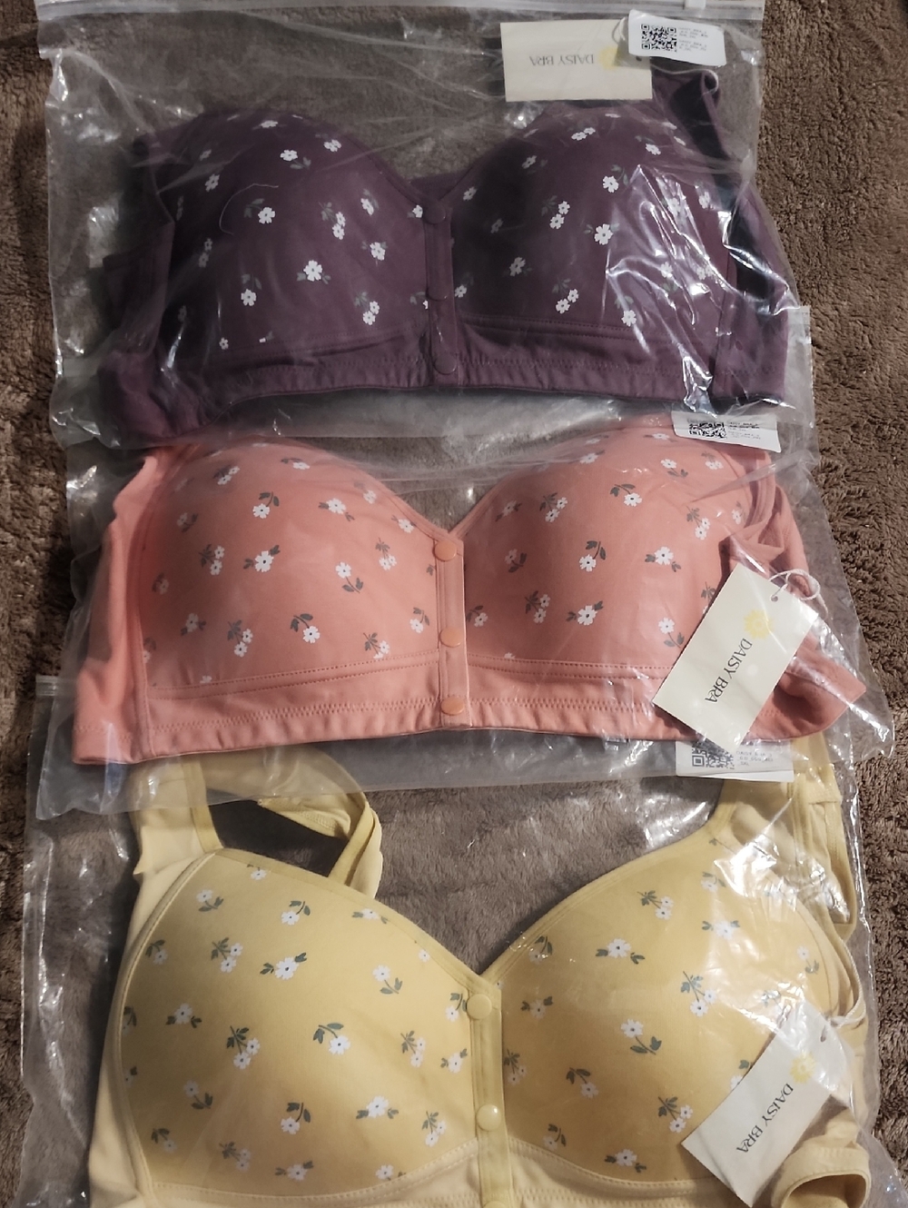 Daisy Floral Front‑Closure Bra In Purple, Pink, and Yellow